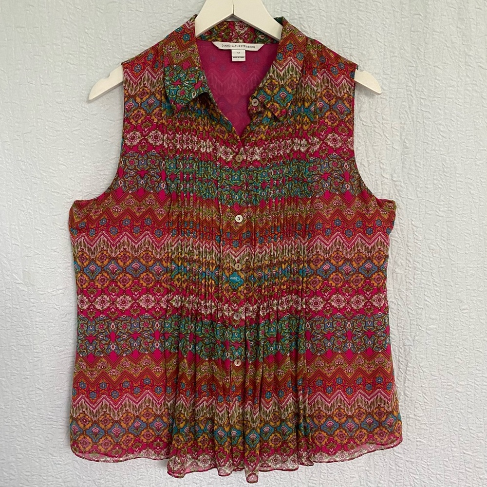Diane von Frustenberg Blakely Pleated Silk Blouse Top